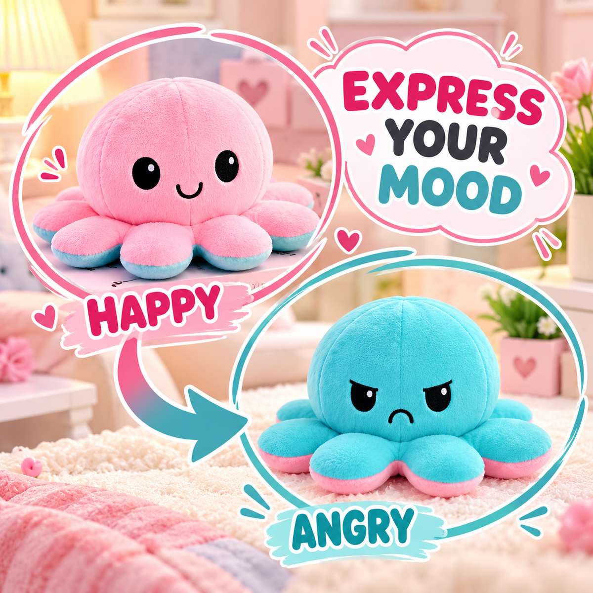 Cute Reversible Octopus Plush Toy