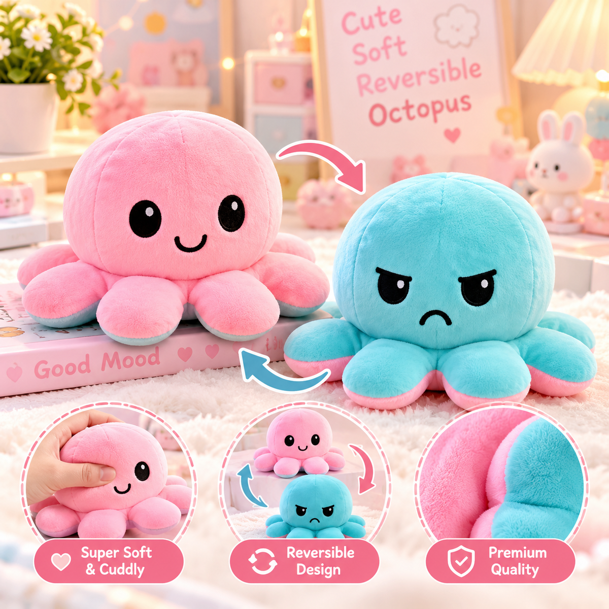 Cute Reversible Octopus Plush Toy