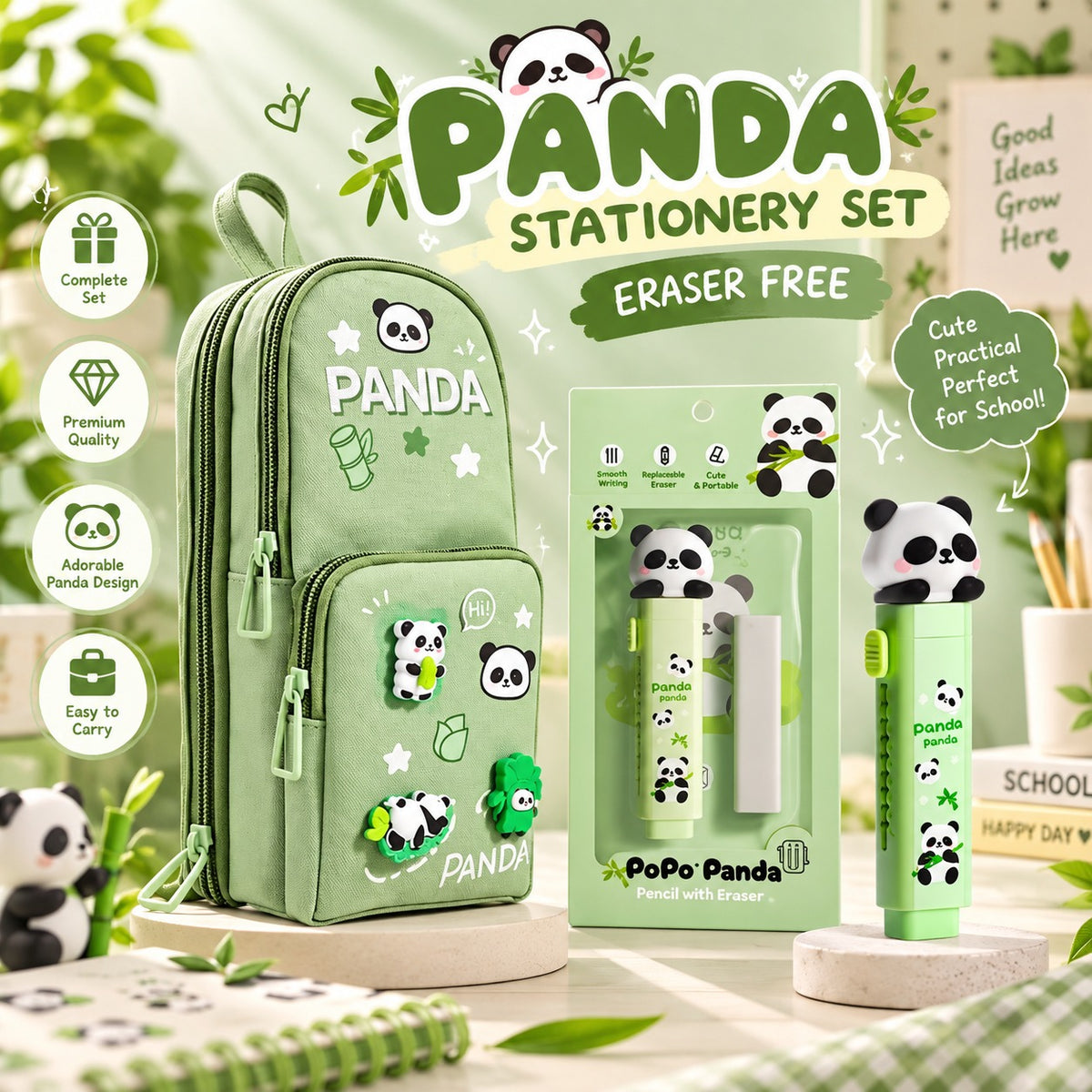 Cute Panda School Stationery Set