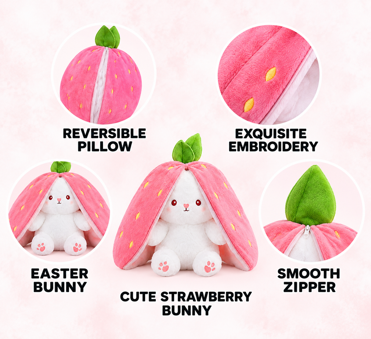 Strawberry Bunny Plush Pillow