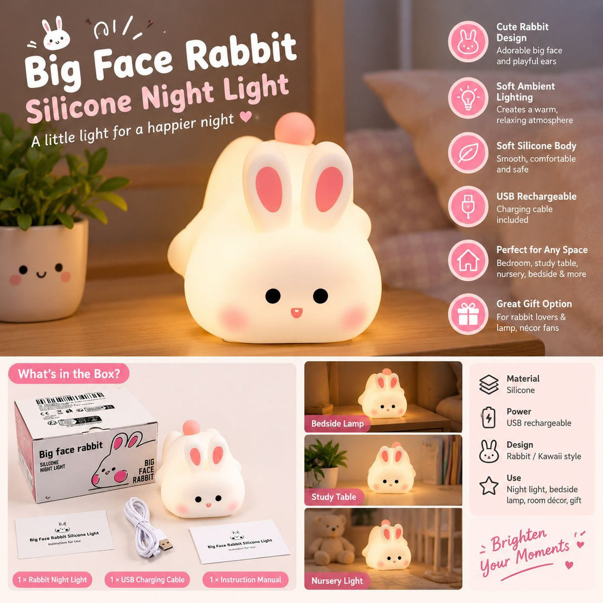 Cute Bunny Silicone Night Light